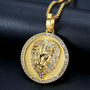 Gold Round Lion Head Pendant