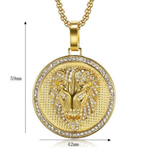 Gold Round Lion Head Pendant