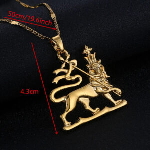 Gold Color Ethiopian Lion Pendant Necklace