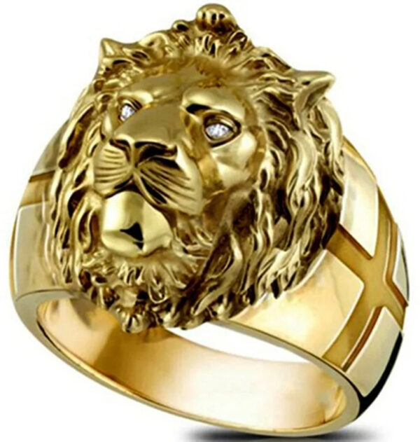 Golden Lion Head Ring