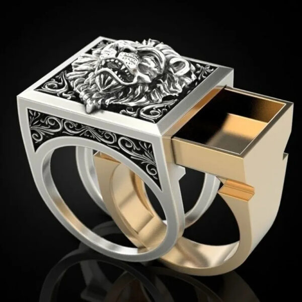 Lion Head Storage Finger Men's Ring